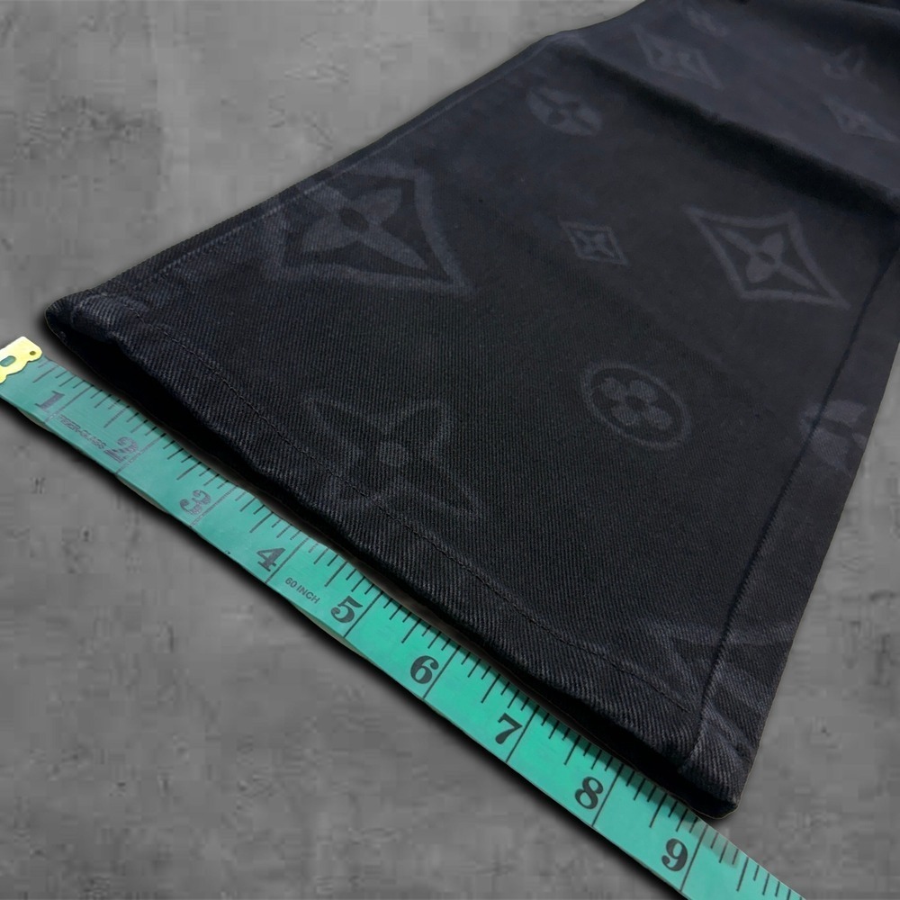 Black Baggy Louis Vuitton Monogram Style Denim Jeans - Picture 12 of 12
